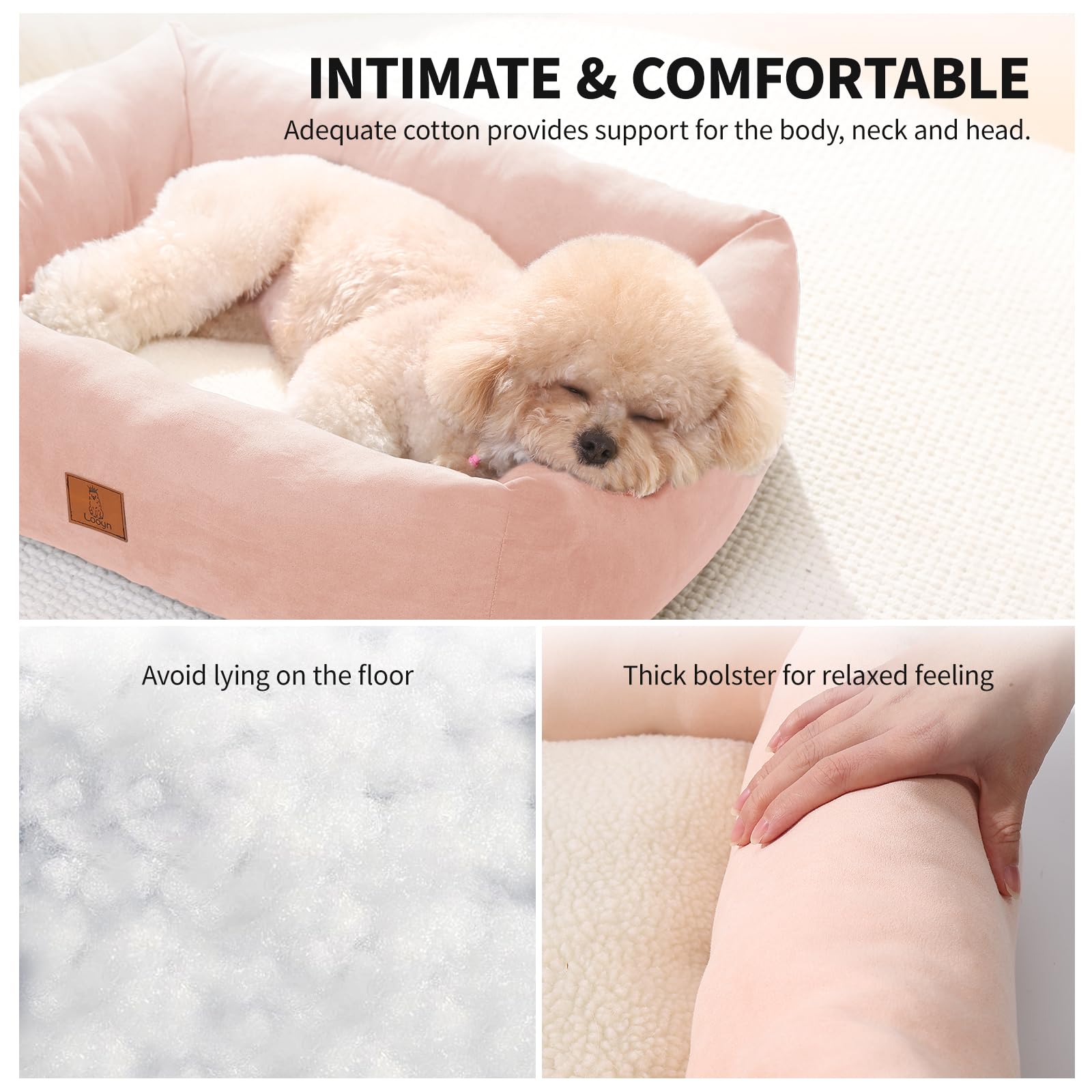 Looyn 25in dog bed pillow-support close-up for secure curl.