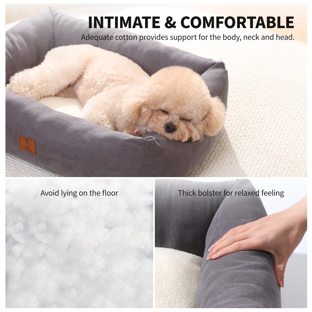 Looyn 25in dog bed support pillow detail promotes neck and head comfort.