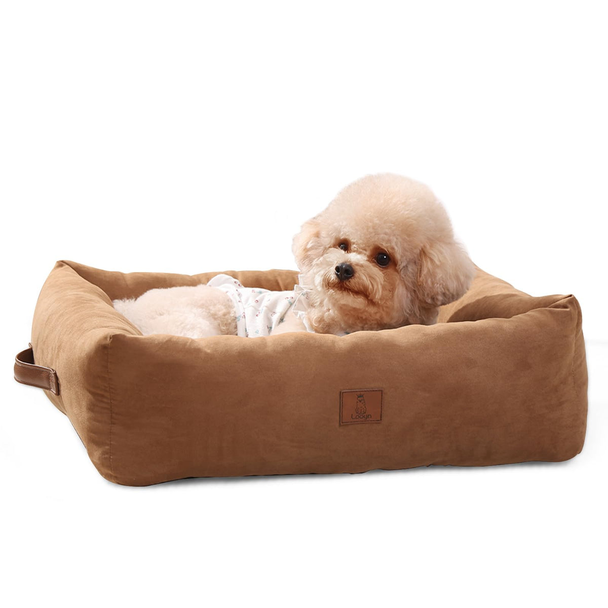 Looyn 25in dog bed top view in brown for cozy small to medium dogs