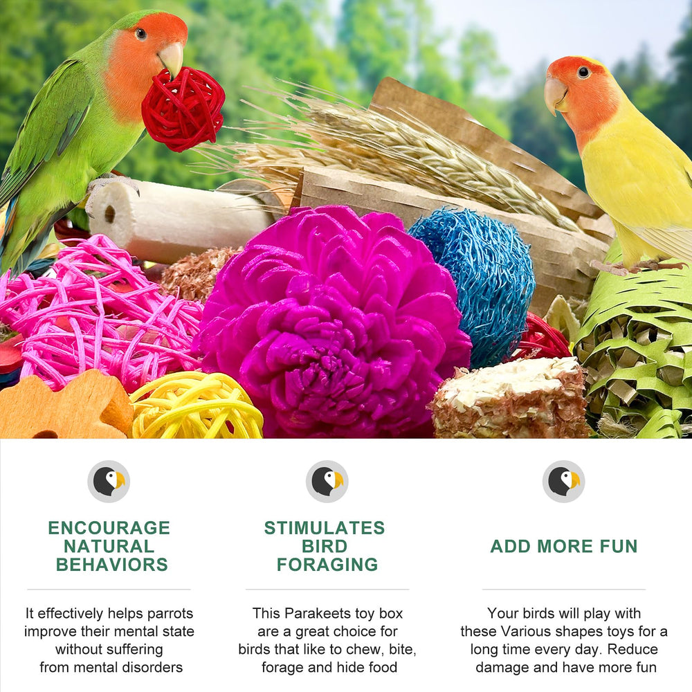 Loperdeve bird enjoying toy demonstrates engaging long-lasting activity.