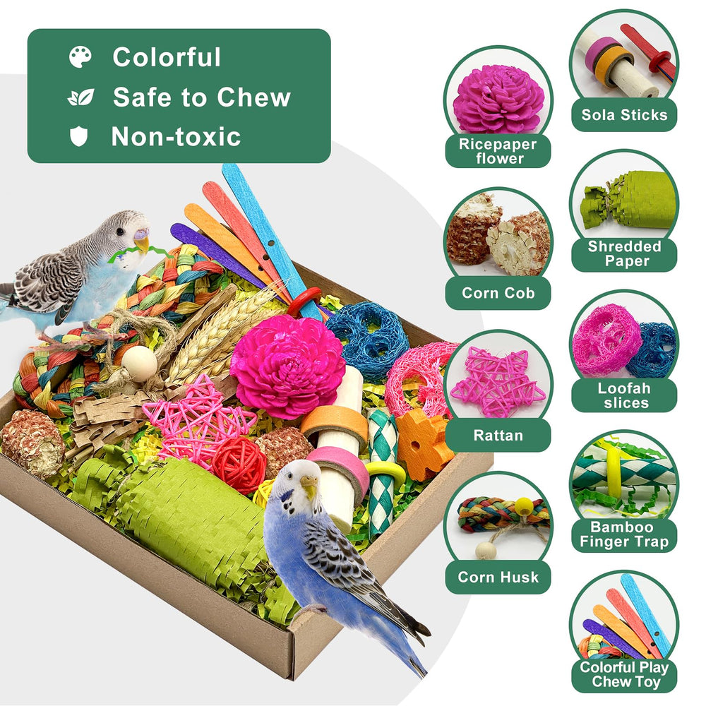Loperdeve colorful shredded paper inside toy attracts birds for exciting foraging.