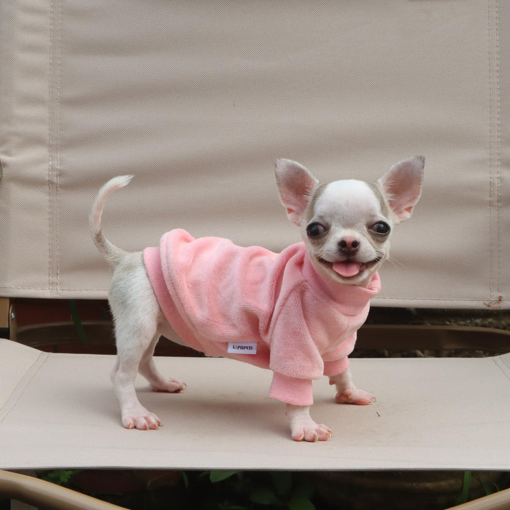 LOPHHIPETS pink XX-small dog sweatshirt worn on pup for warmth and easy wear