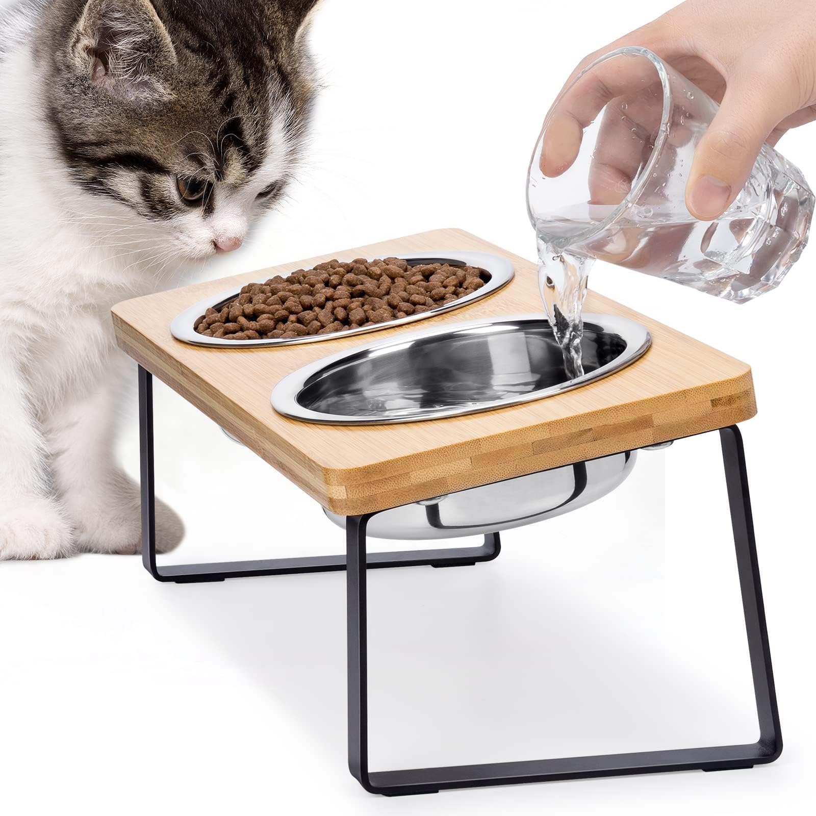 Loplurea elevated cat bowl tilted stand supports natural posture for easier swallowing and reduced whisker contact during meals.