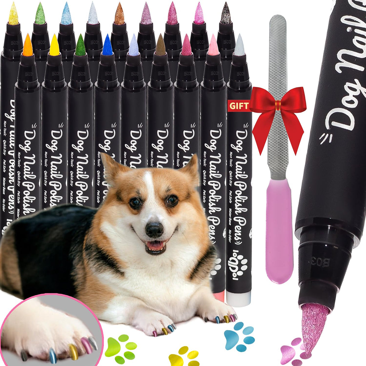loqpol dog nail polish pen metallic colors—vivid shine for stylish paw nails.