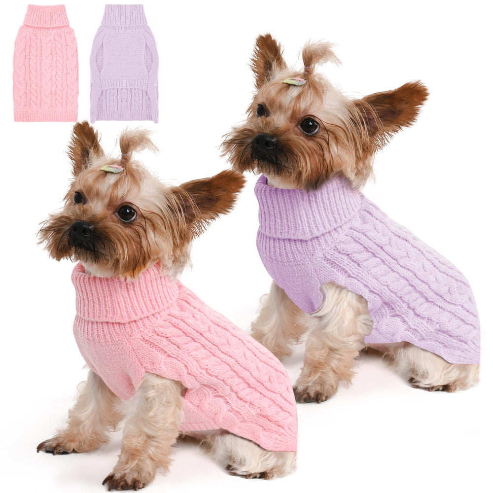 Lorehelina 2-pack pink front view dog sweater for small breeds keeps warmth