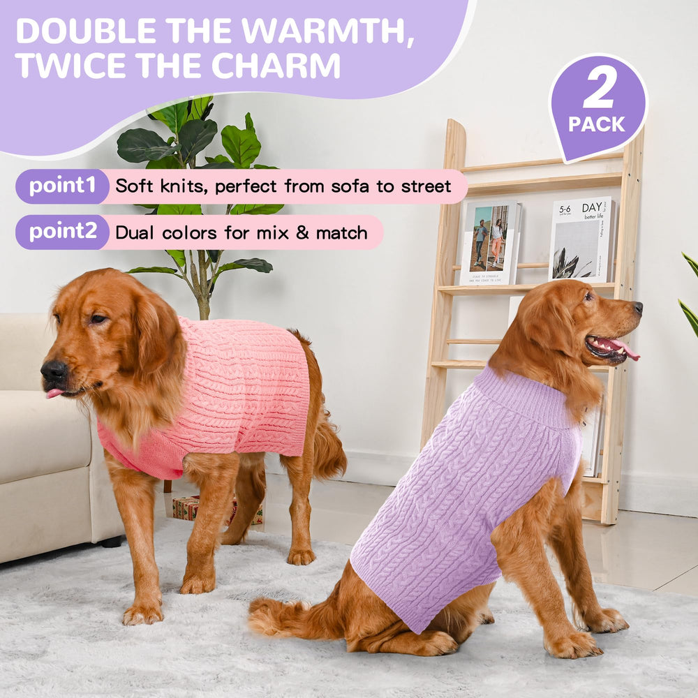 Lorehelina 2-pack dog sweaters pink side view highlights secure sleeveless turtleneck fit