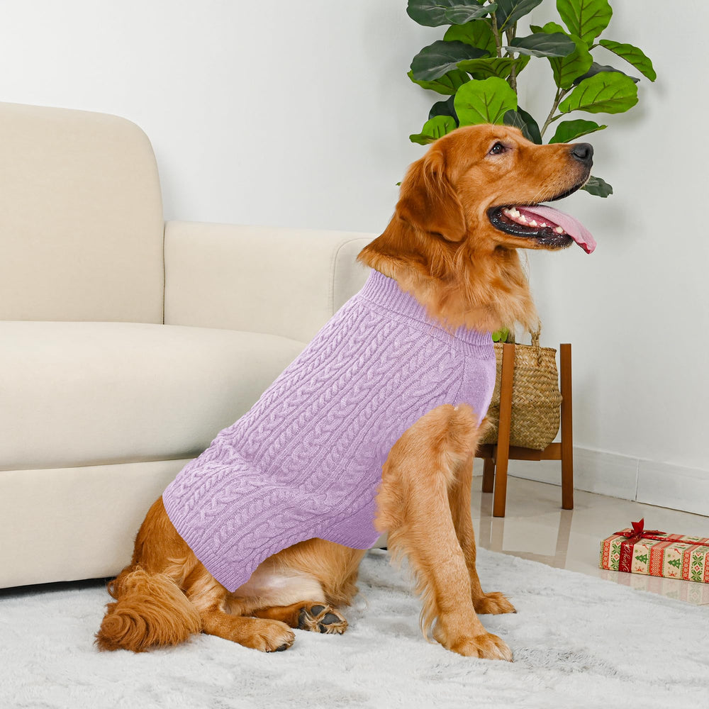 Lorehelina 2-pack dog sweaters purple back view shows reinforced stitching for durability