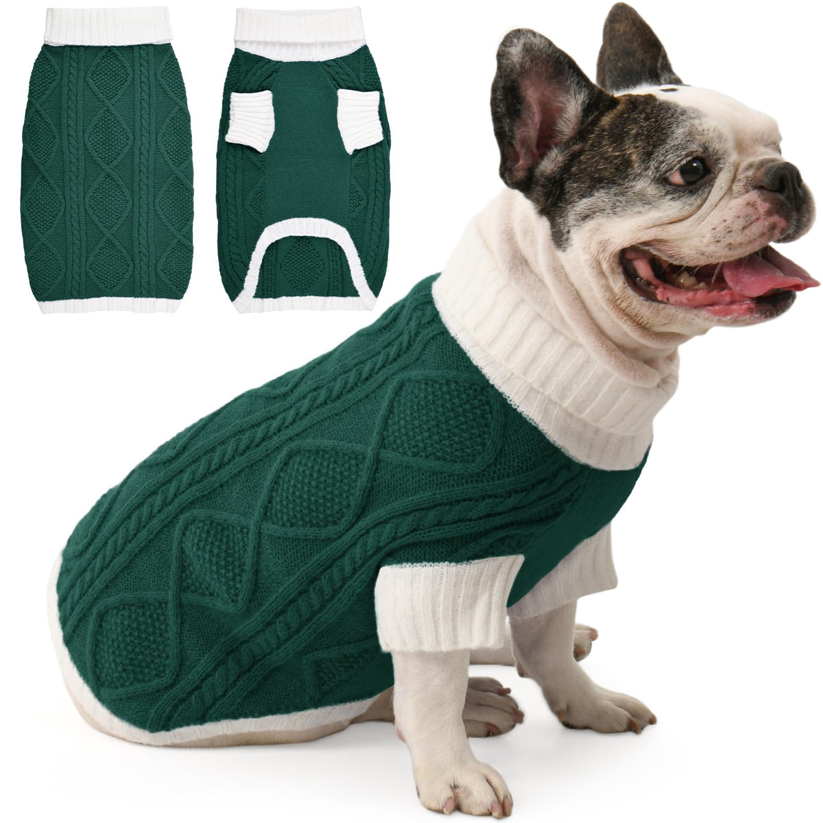 Lorehelina dog sweater argyle green front view for cozy outdoor warmth