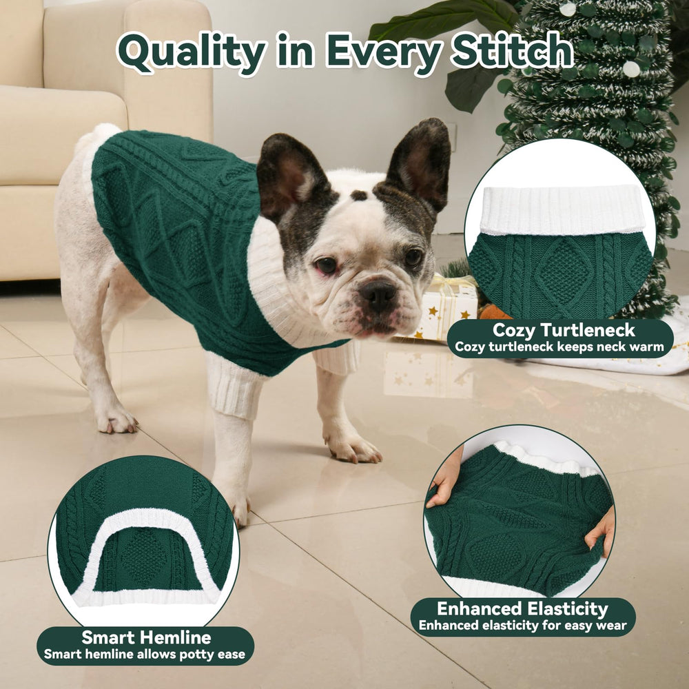 Lorehelina dog sweater argyle green side view emphasizes comfy movement