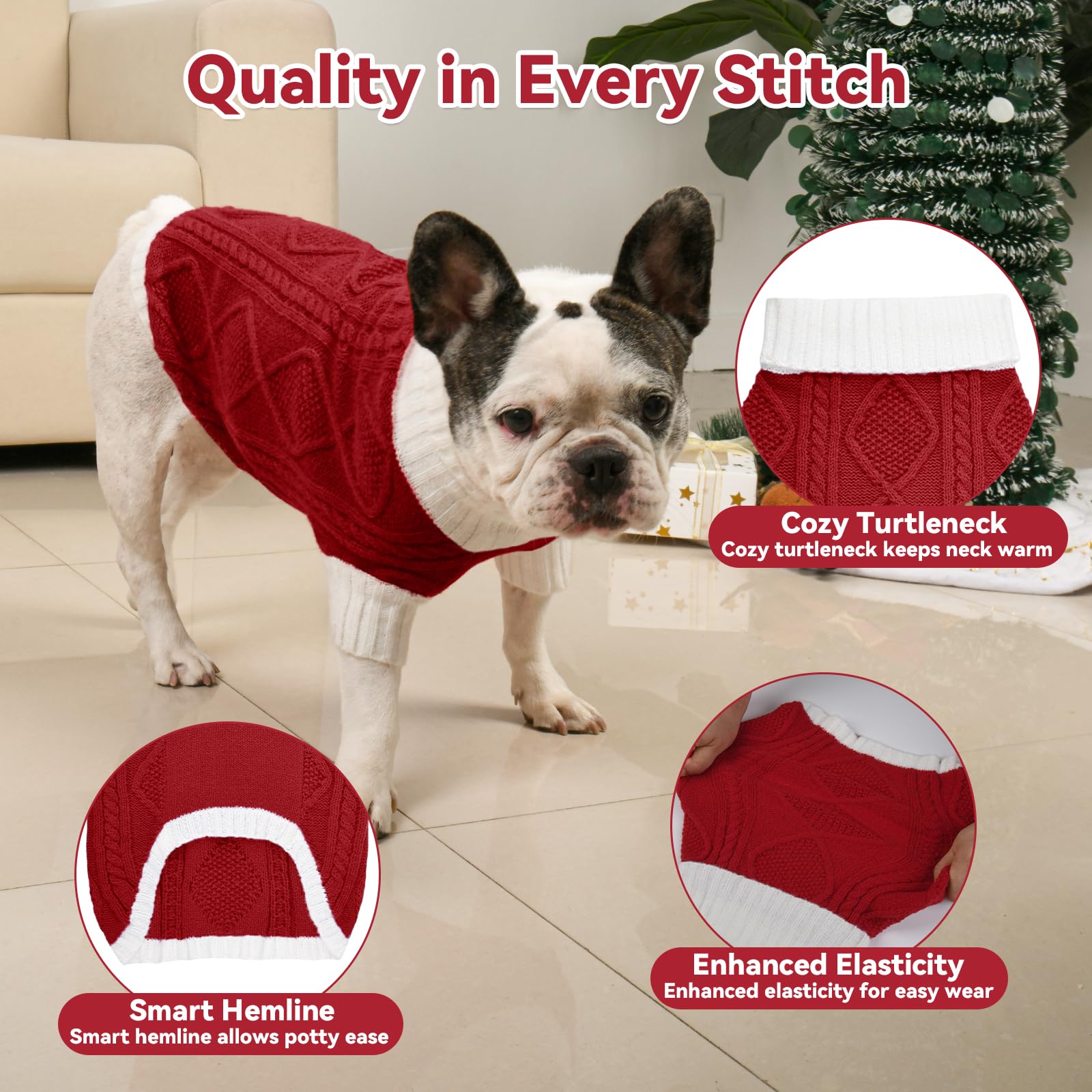 Lorehelina Argyle Knit Dog Sweater back view with secure coverage for outings