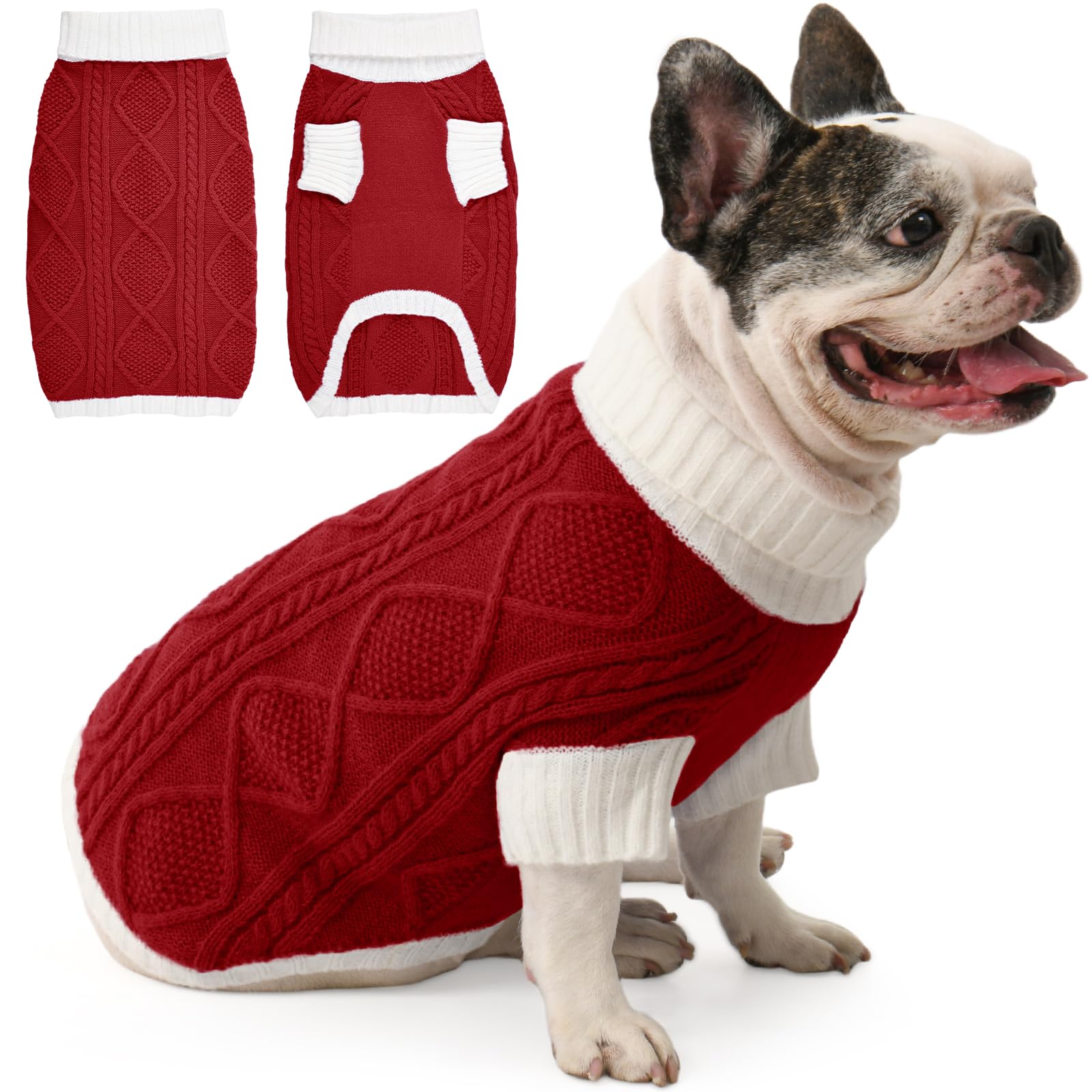 Lorehelina Argyle Knit Dog Sweater front view shows warm fit for medium dogs