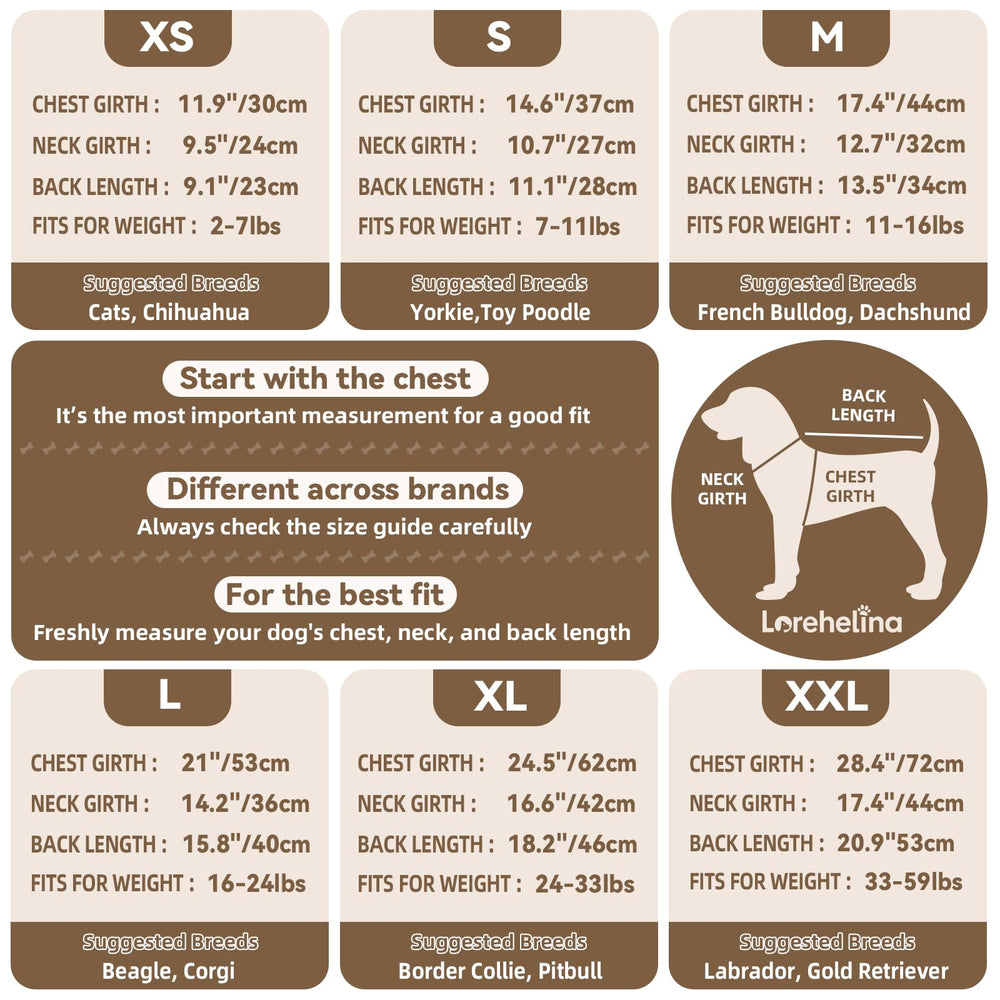 Lorehelina chest-size-guide-brown demonstrates sizing guidance for fit