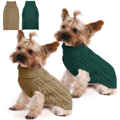 Lorehelina dog sweater front view in green and brown, cozy warmth for small dogs.