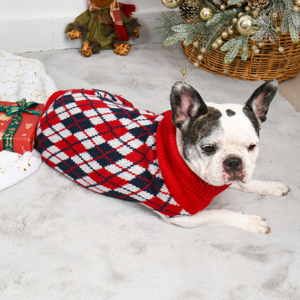 Lorehelina dog sweater on-dog shows holiday plaid style