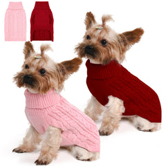 Lorehelina dog sweater pink turtleneck close-up shows cozy stretch knit for small breed warmth.