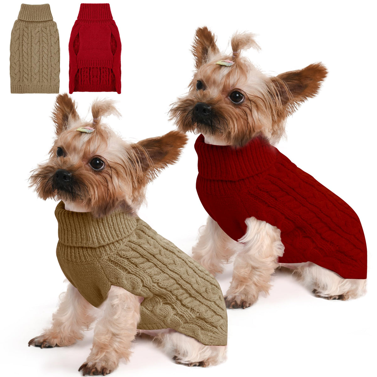 Lorehelina dog sweater red pullover closeup showing soft stretch knit warmth