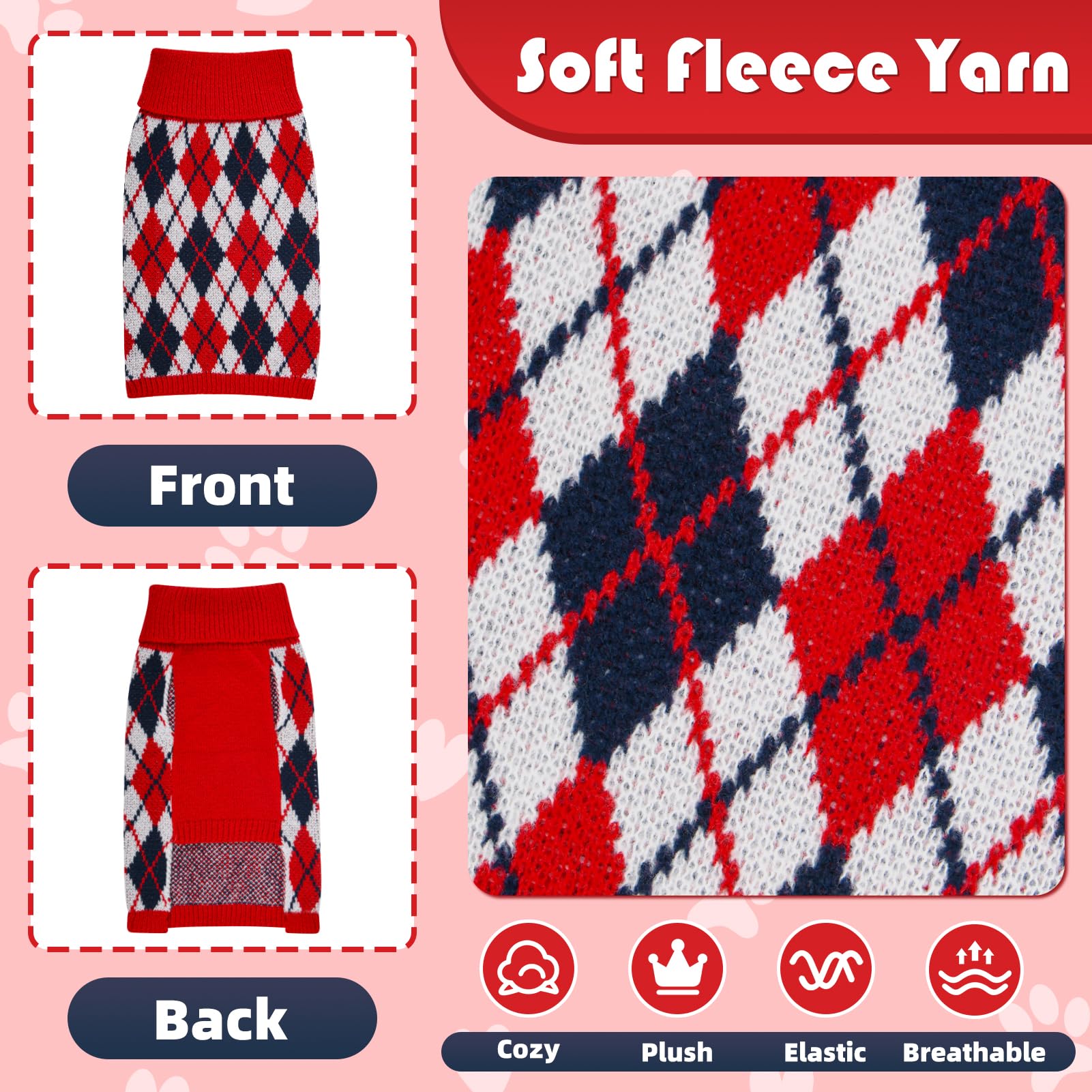 Lorehelina dog sweater turtleneck closeup highlights stretchy, comfy knit
