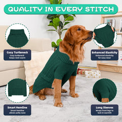 Lorehelina dog sweater green side view demonstrates comfortable stretch for active dogs