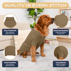 Lorehelina dog sweater turtleneck side view shows full-coverage warmth for active dogs.