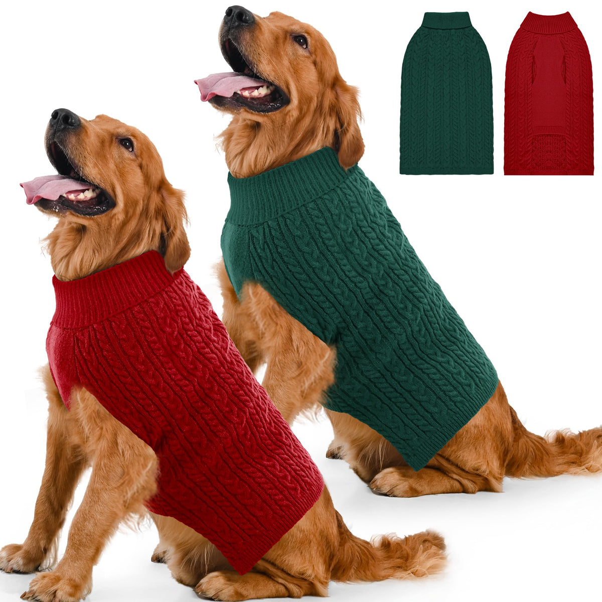 Lorehelina dog sweaters XL red green front view for cozy, festive wear