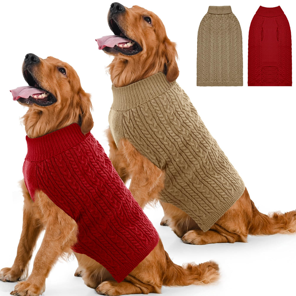 Lorehelina two-pack dog sweaters front view shows warm knit coverage for large dogs