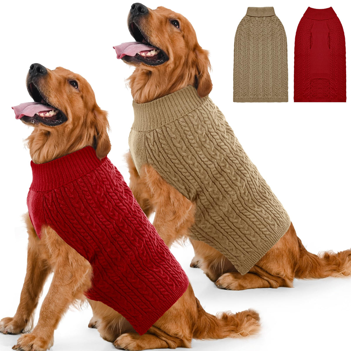 Lorehelina two-pack dog sweaters front view shows warm knit coverage for large dogs
