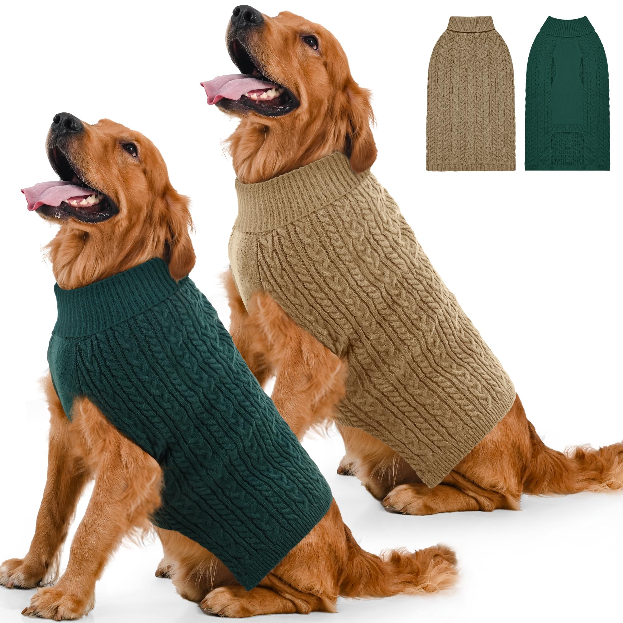 Lorehelina two pack dog sweaters XXL green and brown pack shot for large breeds