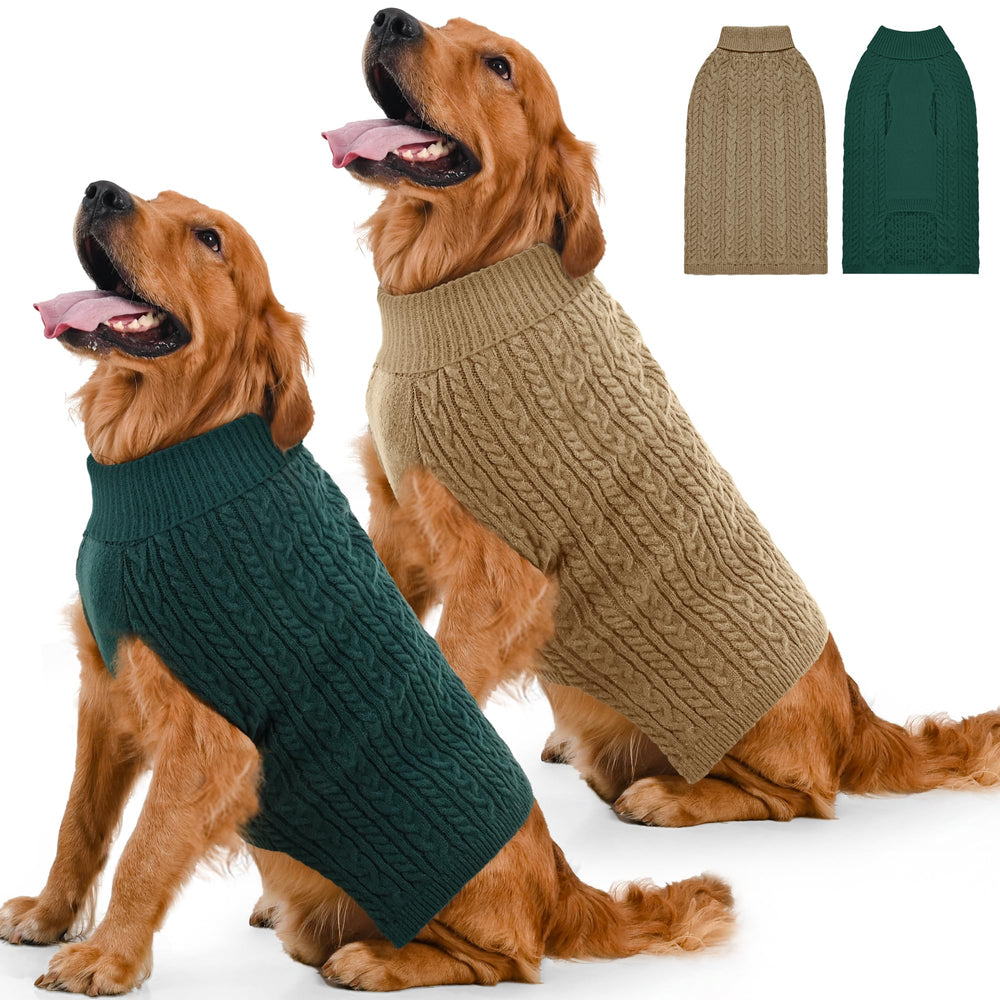 Lorehelina two pack dog sweaters XXL green and brown pack shot for large breeds