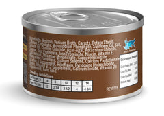 Lotus venison stew served in bowl; high-moisture, all-life-stage formula.