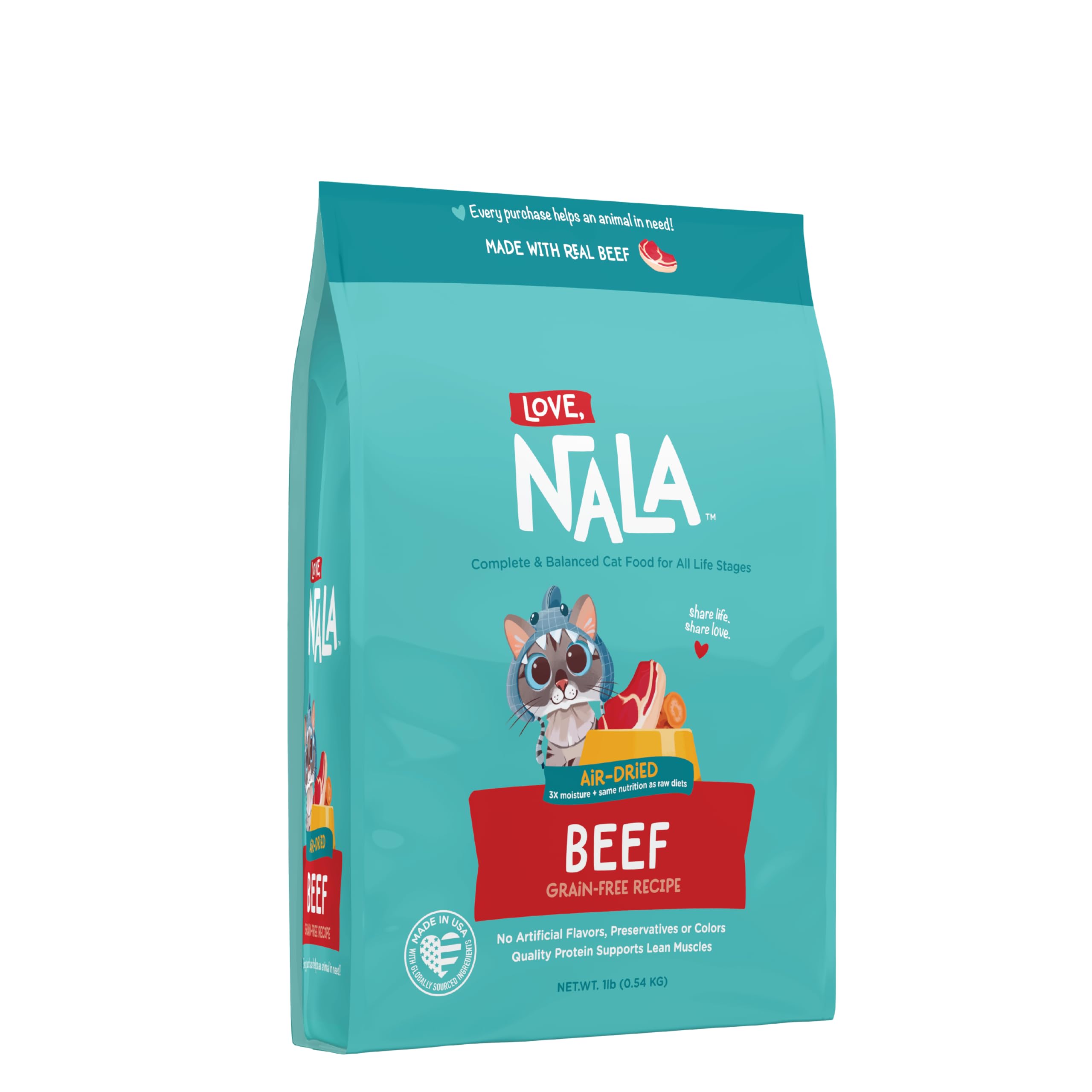 Love NALA beef air-dried cat food bag delivers premium nutrition for all life stages