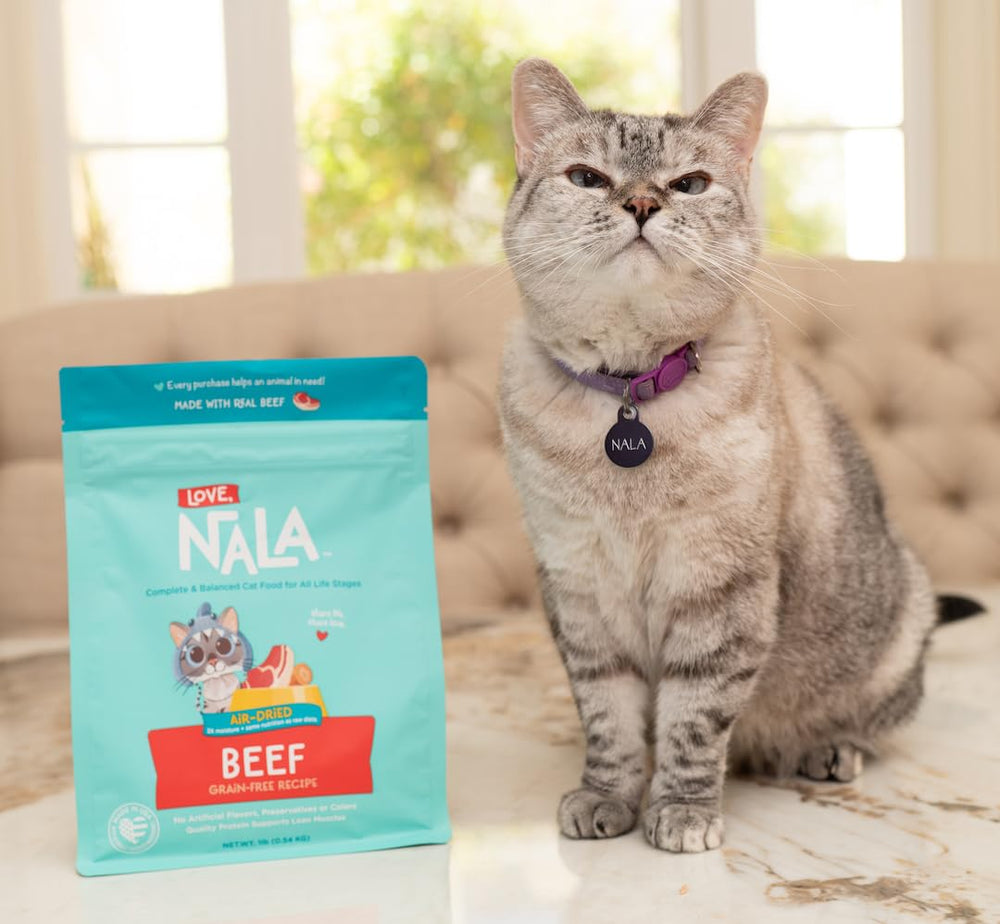 Love NALA beef air-dried cat food packaging front signals USA-made award