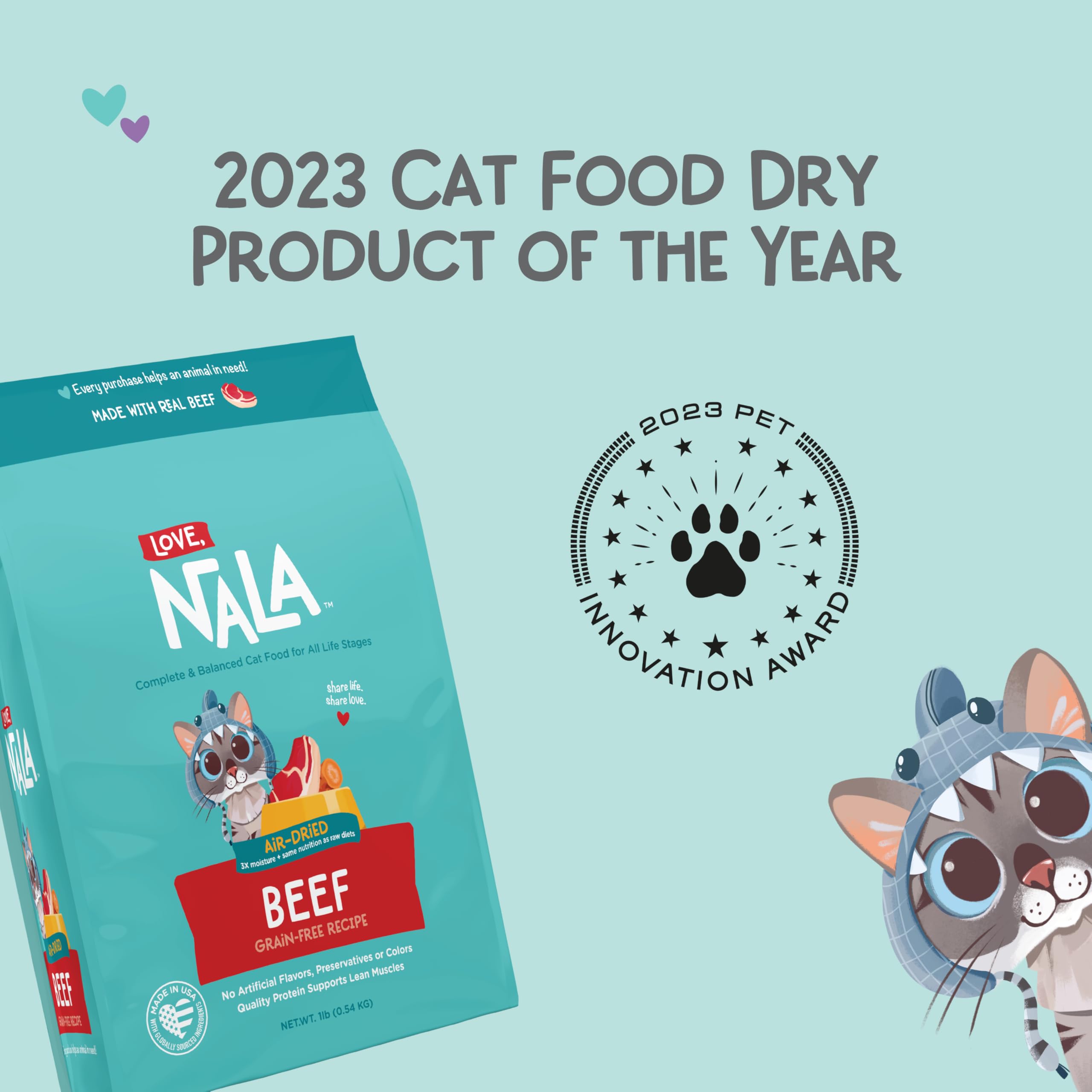 Love NALA beef air-dried cat food serving bowl supports quick, protein-rich meals