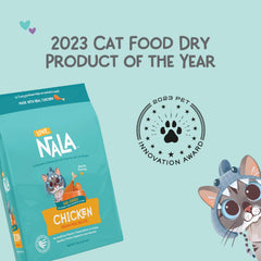 LOVE, NALA chicken air-dried cat food being poured into a bowl for easy serving