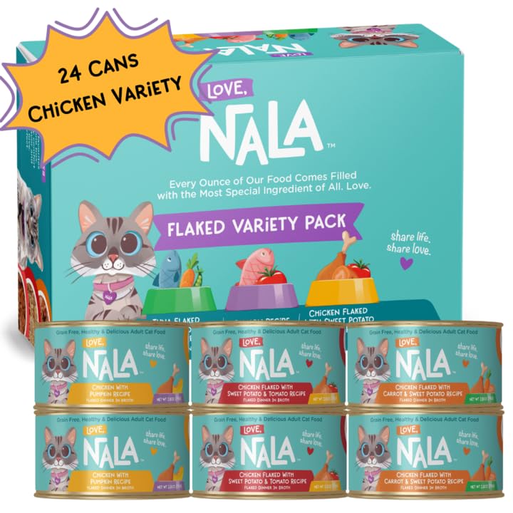 LOVE, NALA flaked chicken variety-pack image highlights lean protein for daily activity.
