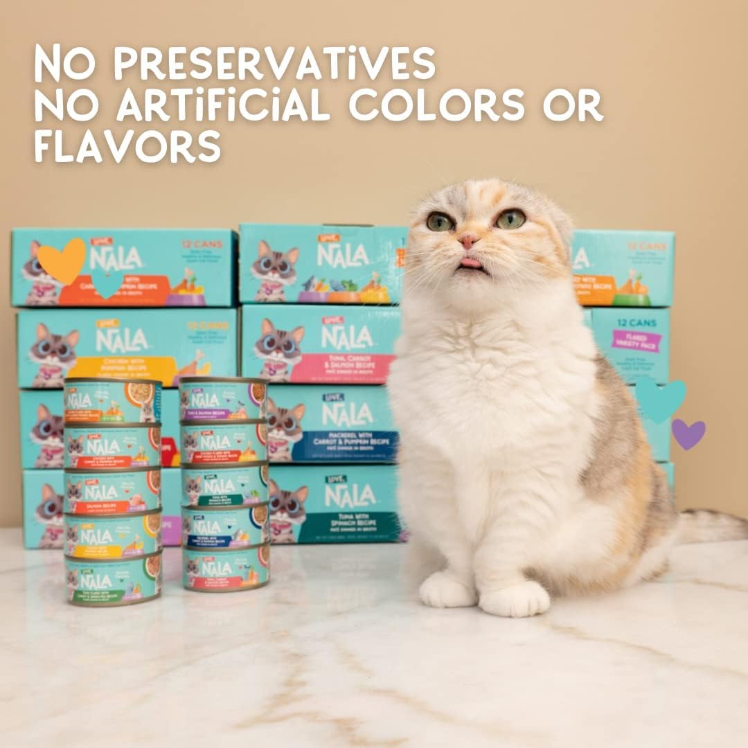LOVE NALA product with cat eyes looking content after nutritious meal.