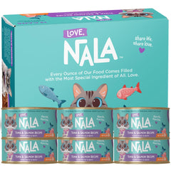 LOVE, NALA flaked tuna-salmon in broth closeup showcases lean protein and hydration.