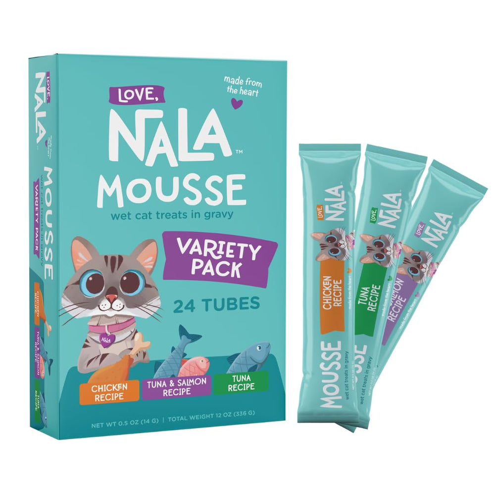 LOVE, NALA variety-pack bottle front with squeeze-top for mess-free topping.