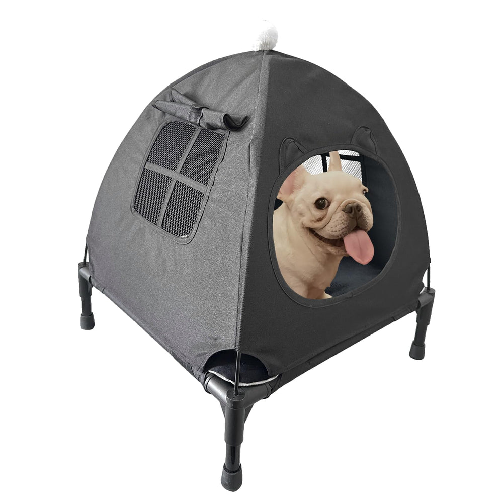 Love&go elevated bed with metal frame provides sturdy indoor and outdoor support.