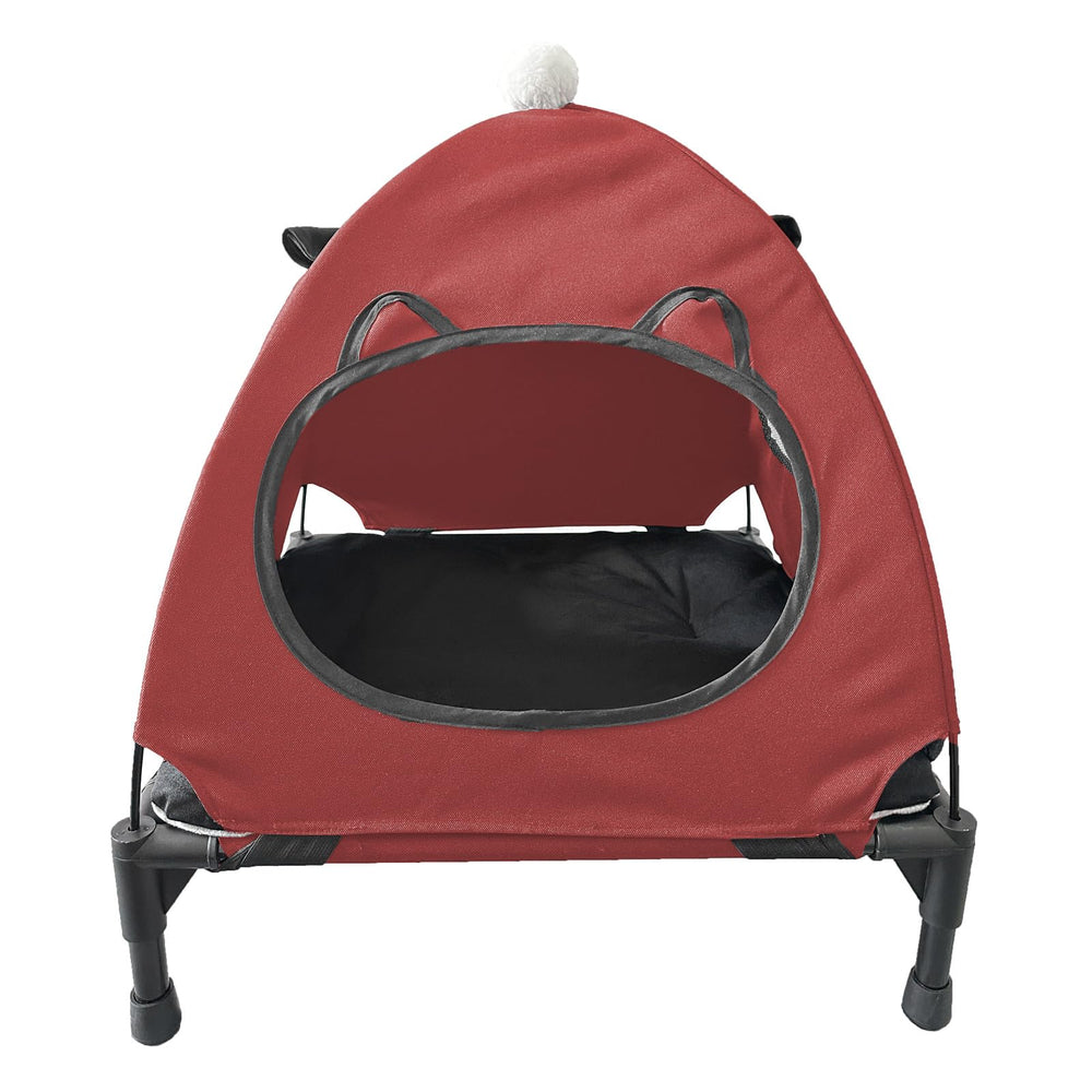 Love&go dog bed canopy in red provides wind protection.