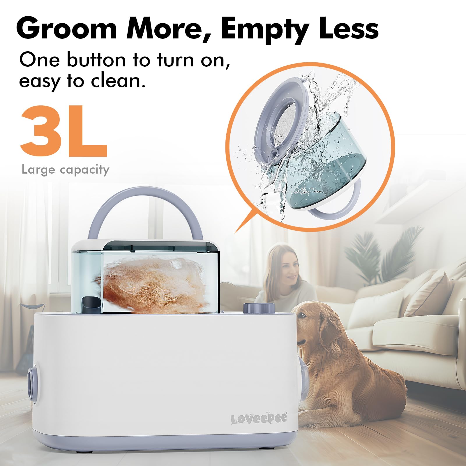 LOVEEPEE dog grooming vacuum kit drying nozzle close-up shows customizable heat levels