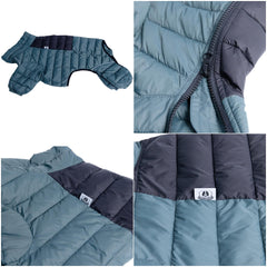 Lovelonglong ArmyGreen Dog Jacket back view shows reflective strip for nighttime visibility.