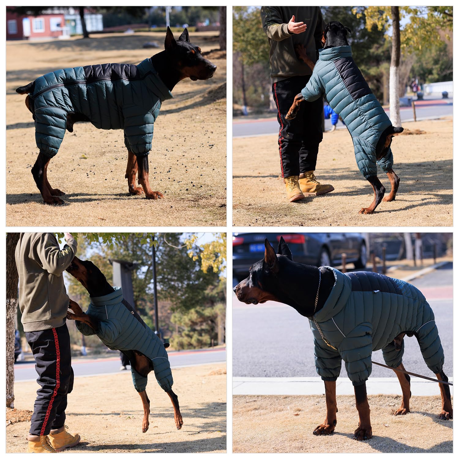 Lovelonglong ArmyGreen Dog Jacket waterproof fabric keeps rain and snow at bay.