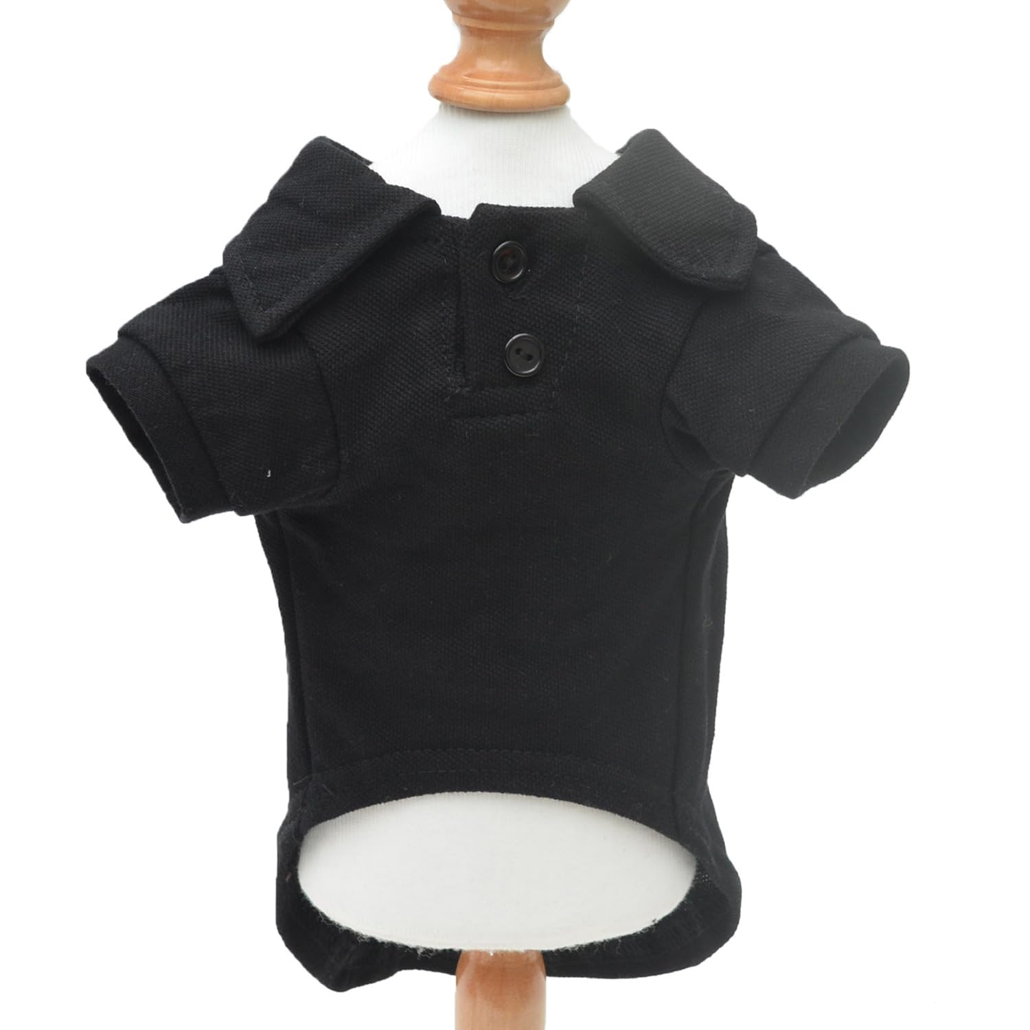 Lovelonglong Basic Dog Polo Shirt black front view showing breathable cotton for everyday wear.