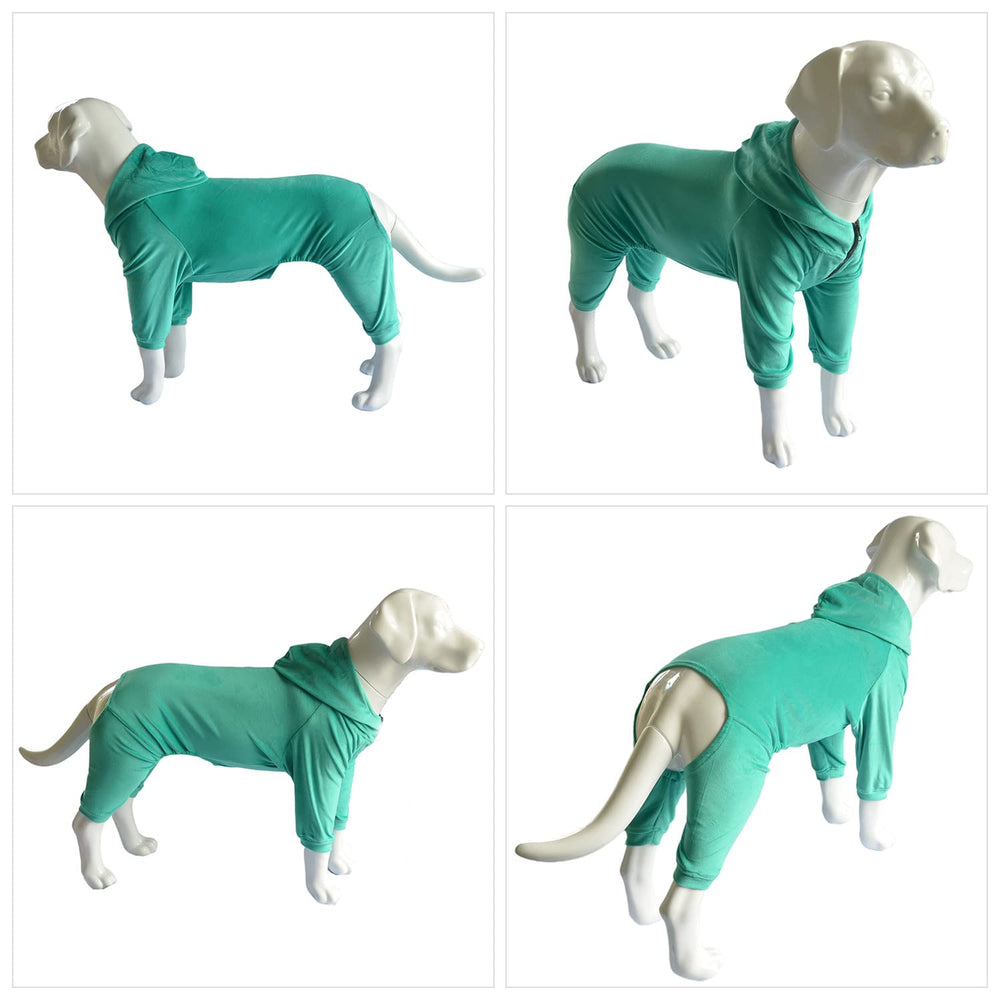 Lovelonglong dog pajamas turquoise color helps dogs stand out outdoors.