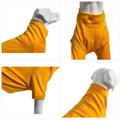 Lovelonglong dog pullover orange side view highlights easy on-off pullover design.