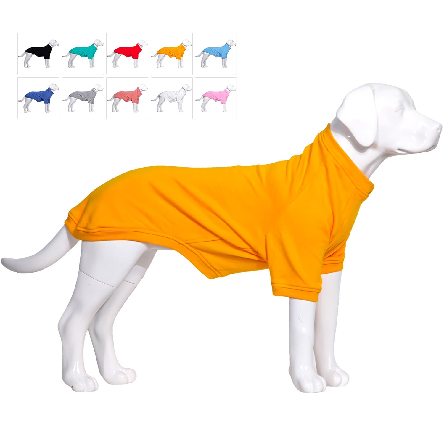 Lovelonglong dog pullover orange front view keeps small dogs warm during winter walks