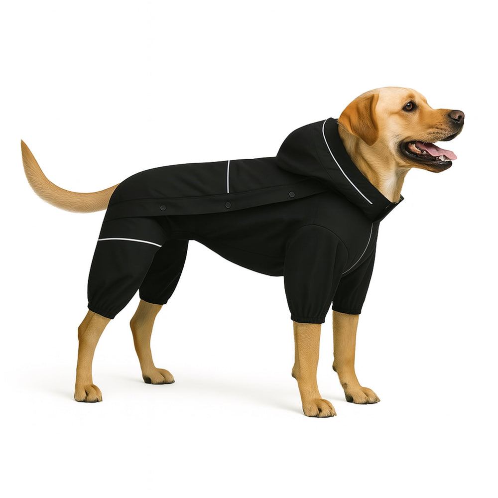 Lovelonglong dog raincoat full-body black demonstrates comprehensive protection for wet walks