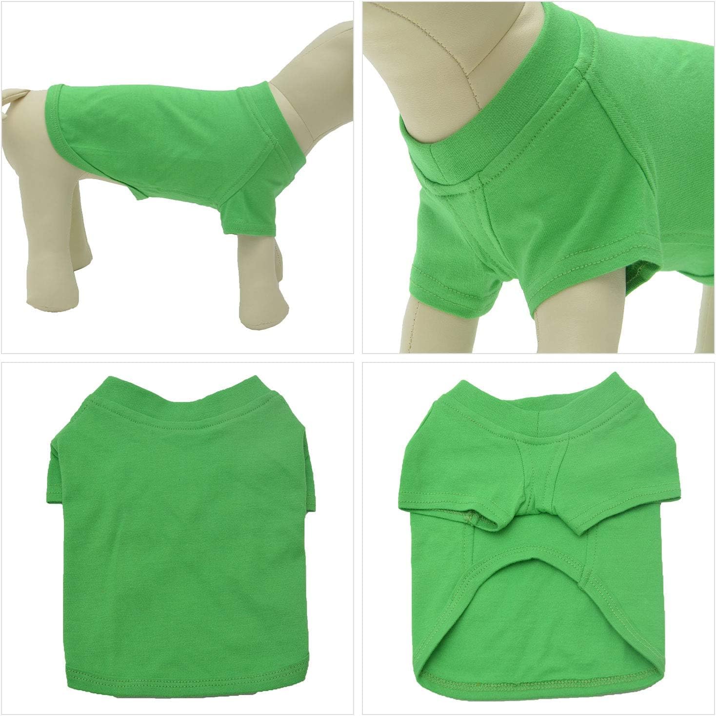 Lovelonglong-pet-clothing-green-tshirt-closeup highlights soft cotton and skin-friendly feel.