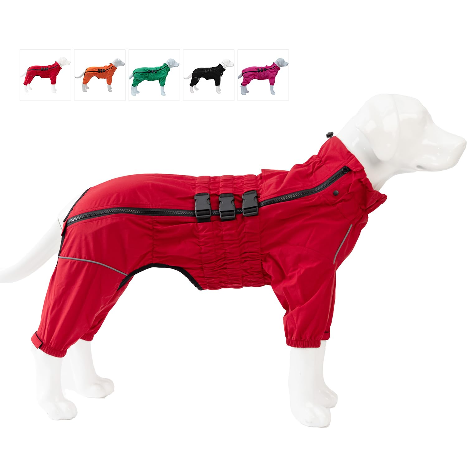Lovelonglong dogs waterproof jacket front view keeps your dog dry in wet weather.