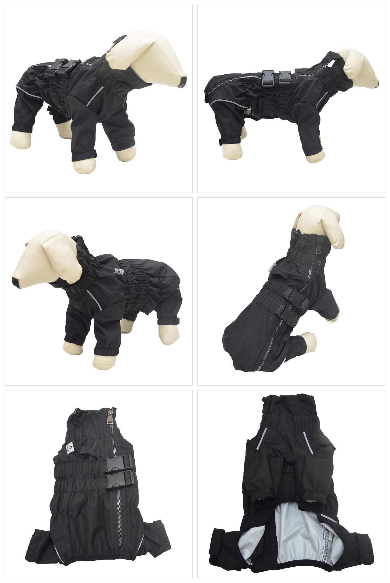 Lovelonglong dogs waterproof jacket worn from side for easy on-off and comfort